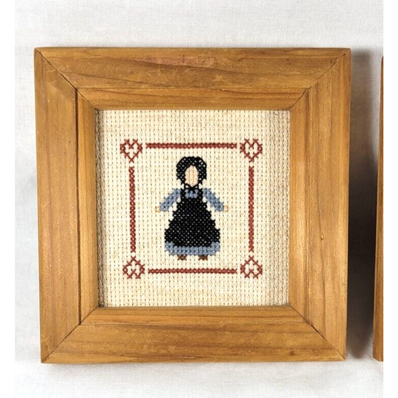 Amish Mennonite Couple Completed Cross Stitch Farmhouse Americana Rustic 5" - Picture 3 of 15